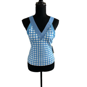 Women's Blue and White Gingham Athletic Tank Top, Size M